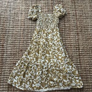 Boheme Floral Puff Sleeve Dress - Cream and Olive